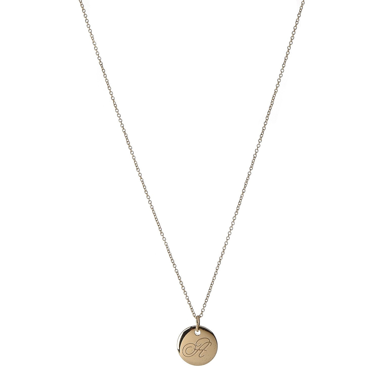 Tiffany 18K Yellow Gold Notes Letter A Disc Charm Pendant Necklace 1 of 8