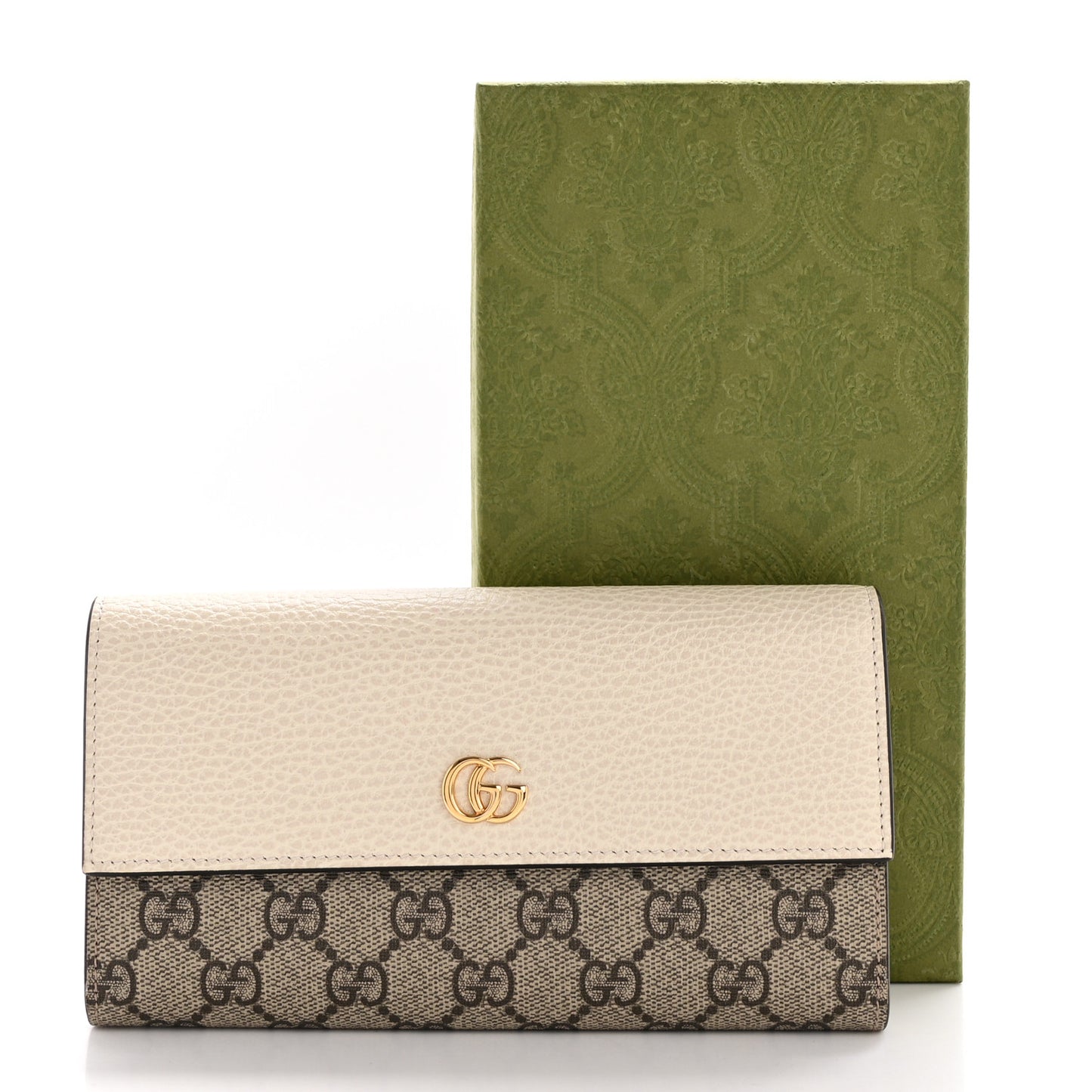 Dollar Calfskin GG Supreme Monogram GG Marmont Continental Wallet Mystic White Beige Ebony