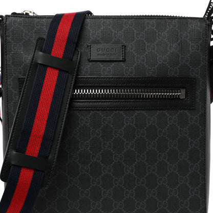 Gucci GG Supreme Monogram Appia Calfskin Web Flat Messenger Bag Black Grey 8 of 10