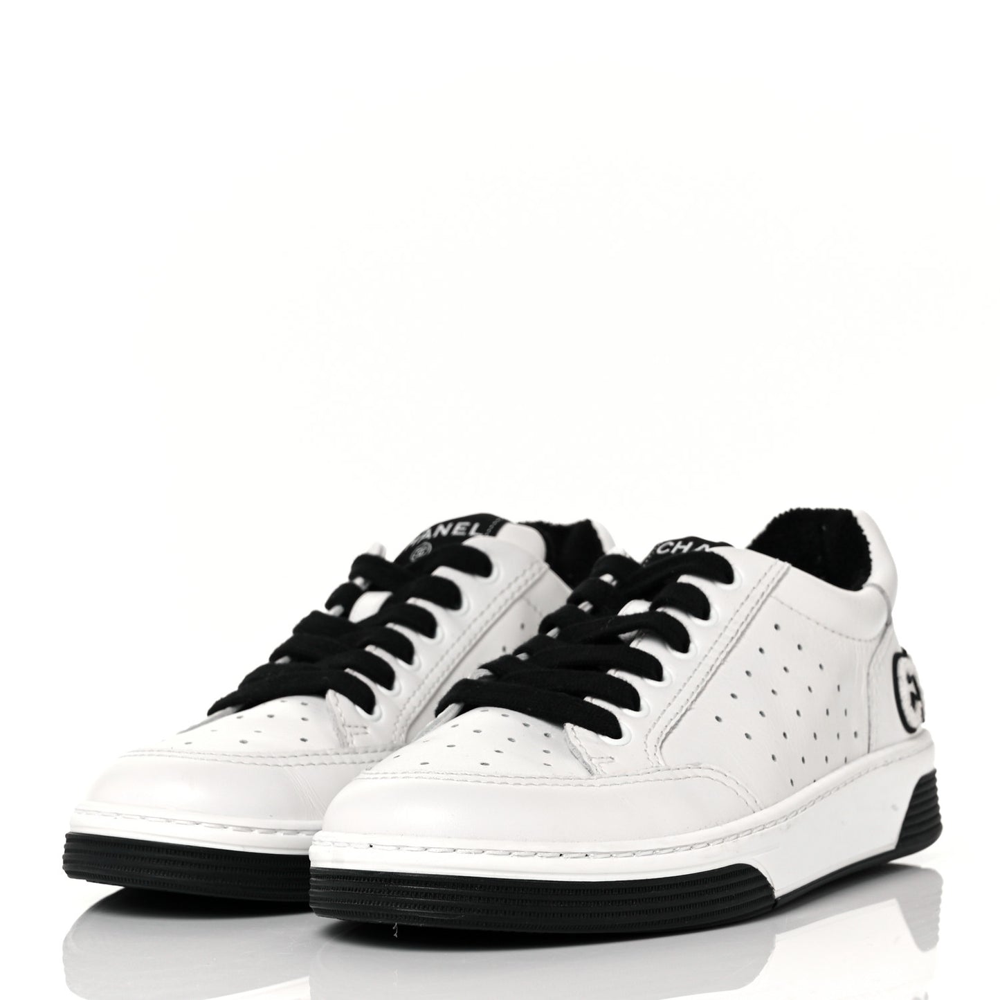 Calfskin Womens Logo Sneakers 38 Black White