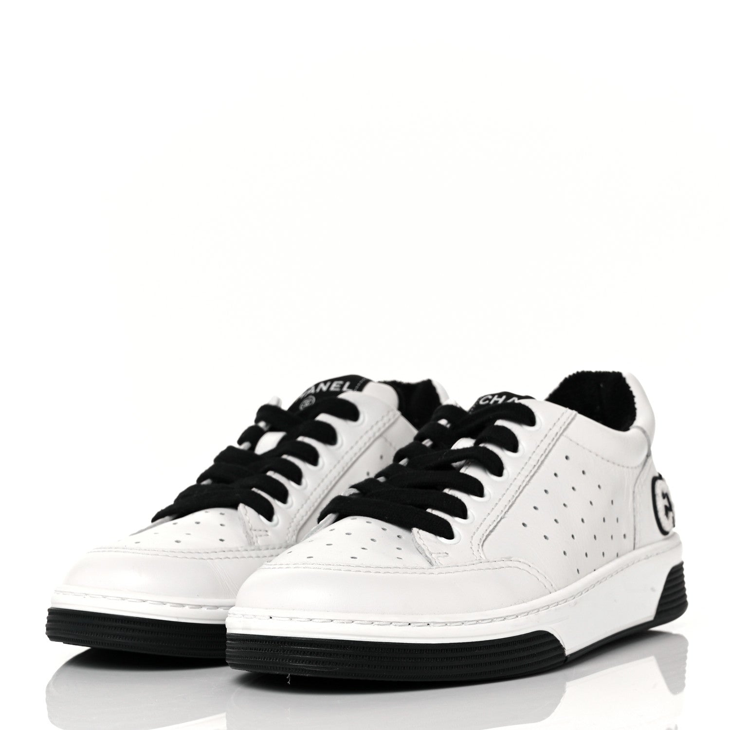 Chanel Calfskin Womens Logo Sneakers 38 Black White 3 of 11