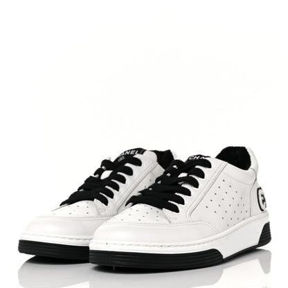 Chanel Calfskin Womens Logo Sneakers 38 Black White 3 of 11