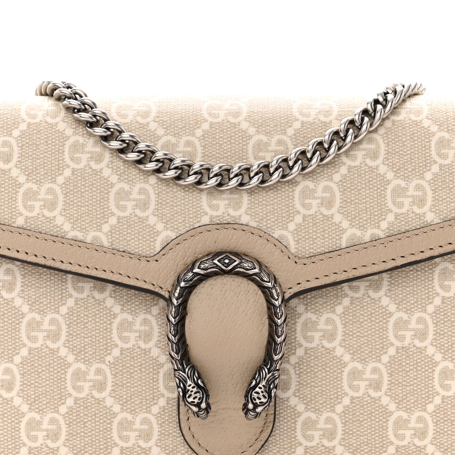 Gucci GG Supreme Monogram Textured Dollar Calfskin Mini Dionysus Chain Wallet Beige Mystic White Oatmeal 9 of 12
