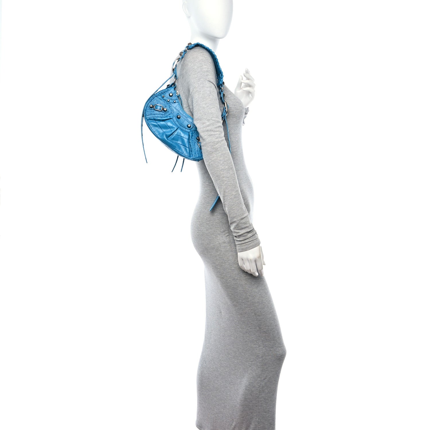 Balenciaga Extra Supple Calfskin Crocodile Embossed Le Cagole Shoulder Bag XS Turquoise 2 of 11