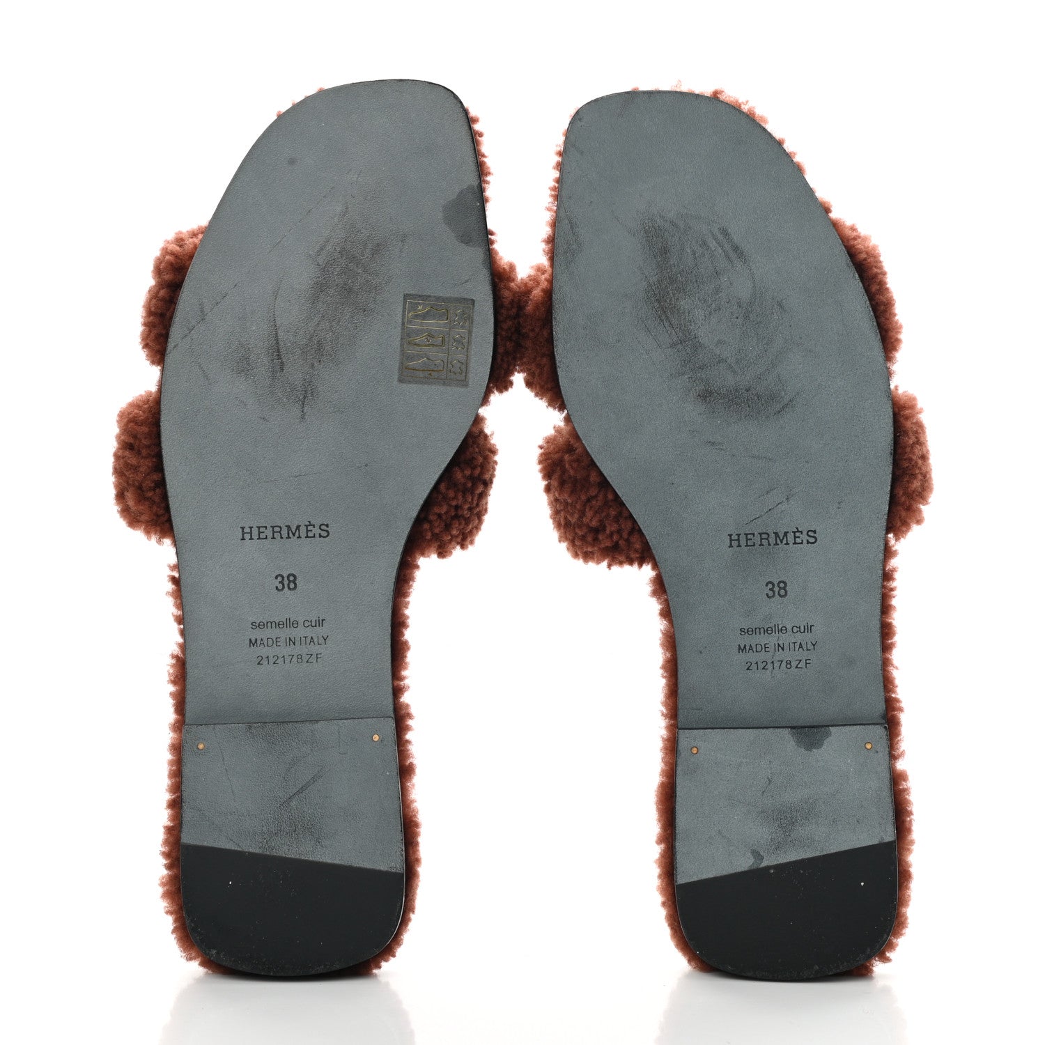 Hermes Woolskin Oran Sandals 38 Cognac 5 of 11