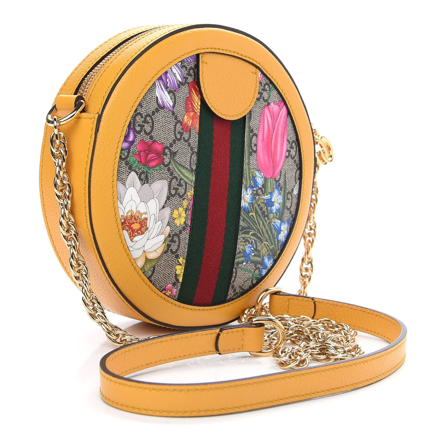 GG Supreme Monogram Flora Web Mini Ophidia Round Shoulder Bag Beige Multicolor Crop