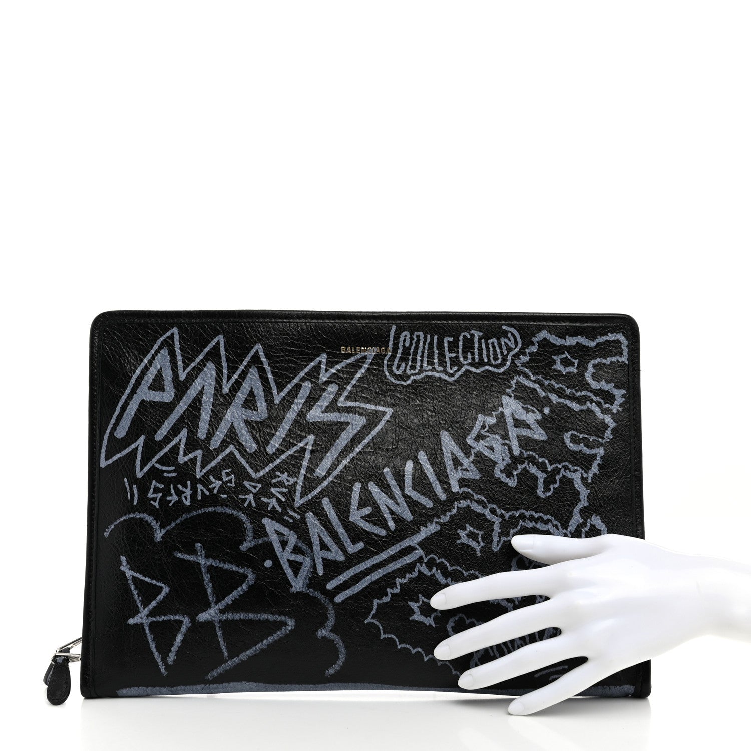 Balenciaga Agneau Arena Graffiti All Over Bazar Pouch Black White 2 of 7