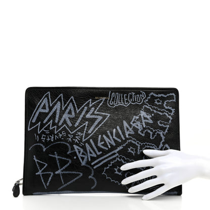 Balenciaga Agneau Arena Graffiti All Over Bazar Pouch Black White 2 of 7