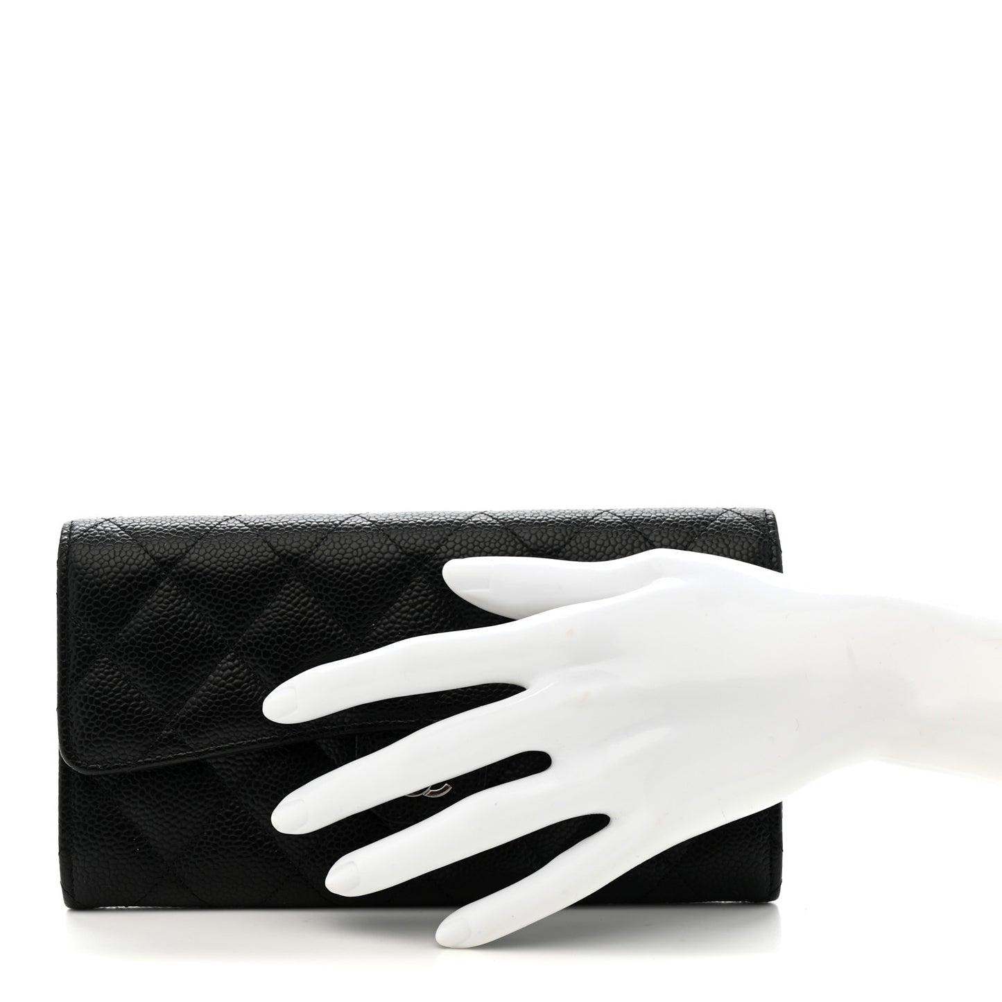 Caviar Quilted Large Gusset Flap Wallet Black