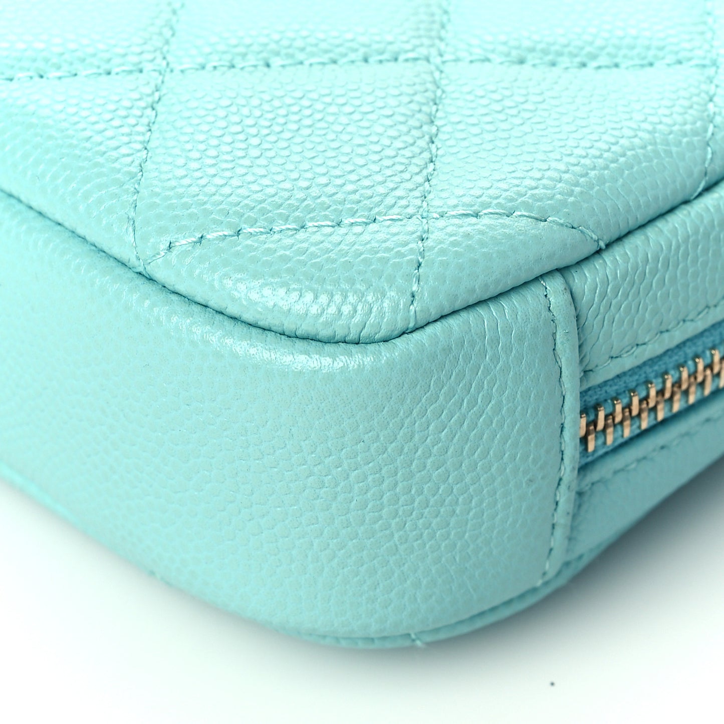 Caviar Quilted Small Curvy Pouch Cosmetic Case Light Blue