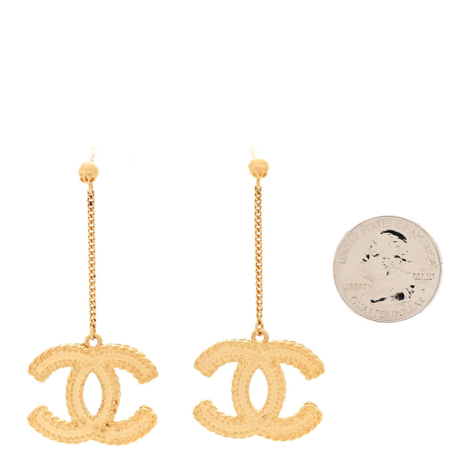 Chanel CC Drop Earrings Matte Gold 2 of 5