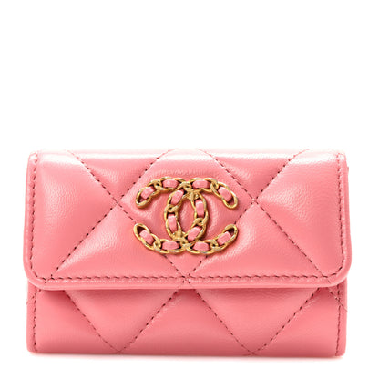 Chanel Lambskin Quilted Chanel 19 Flap Card Holder Pink 1 of 8