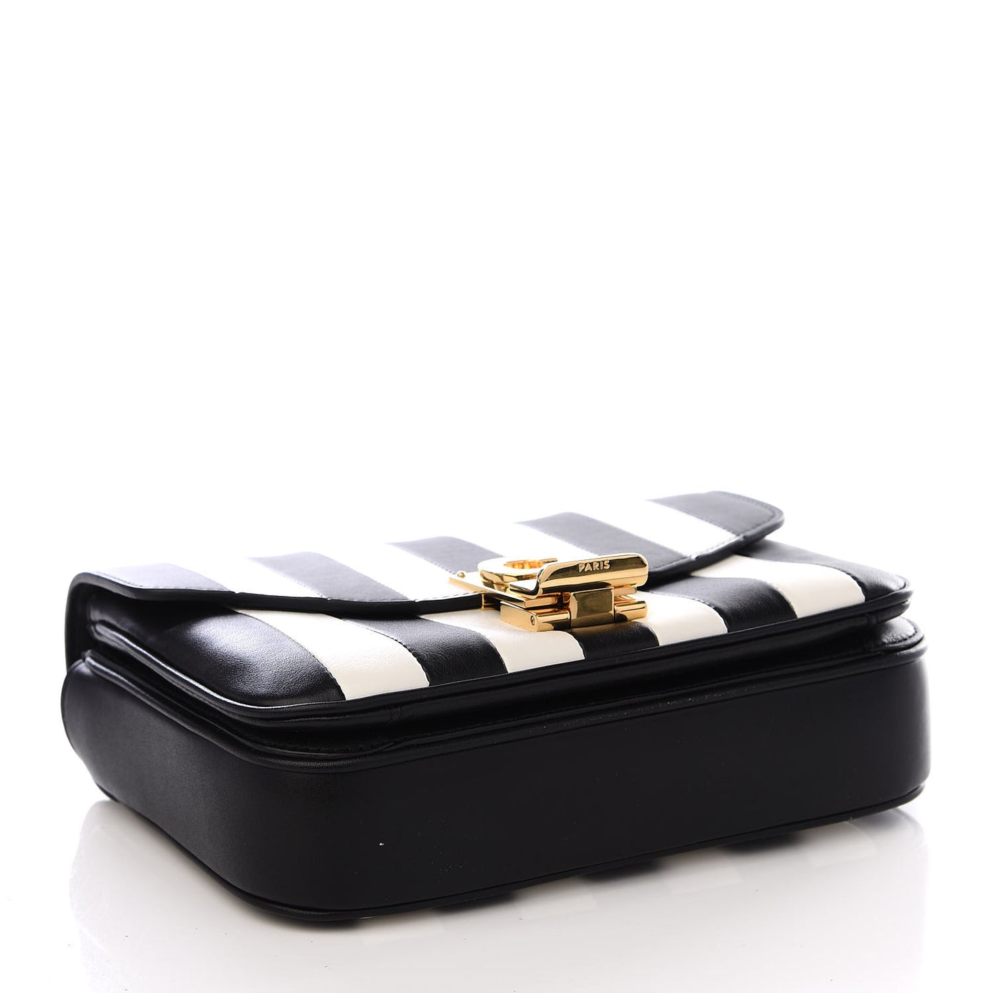 Shiny Calfskin Stripes Small C Bag Black