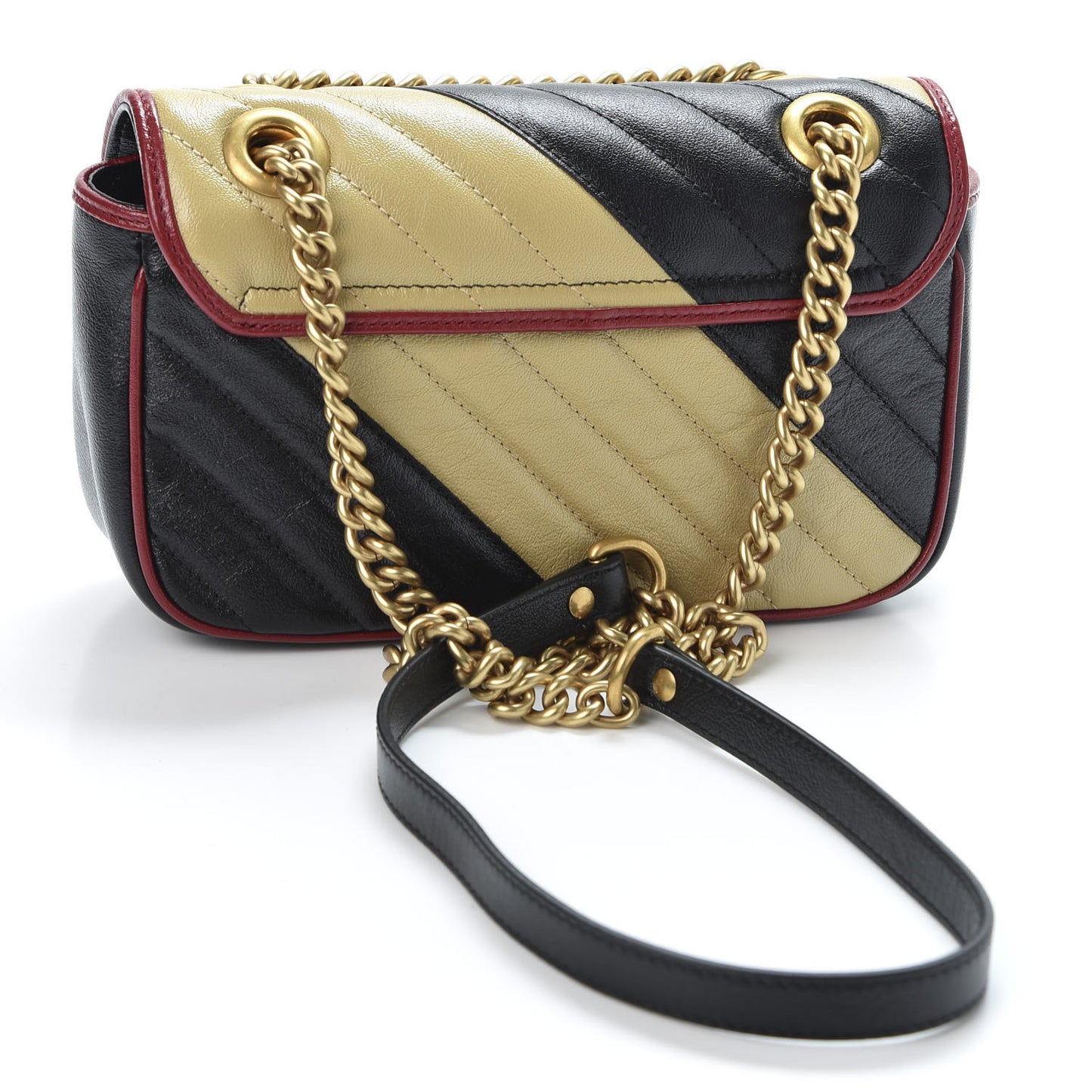 Azalea Calfskin Matelasse Diagonal Patchwork Mini Torchon GG Marmont Shoulder Bag Black Beige Romantic Cerise