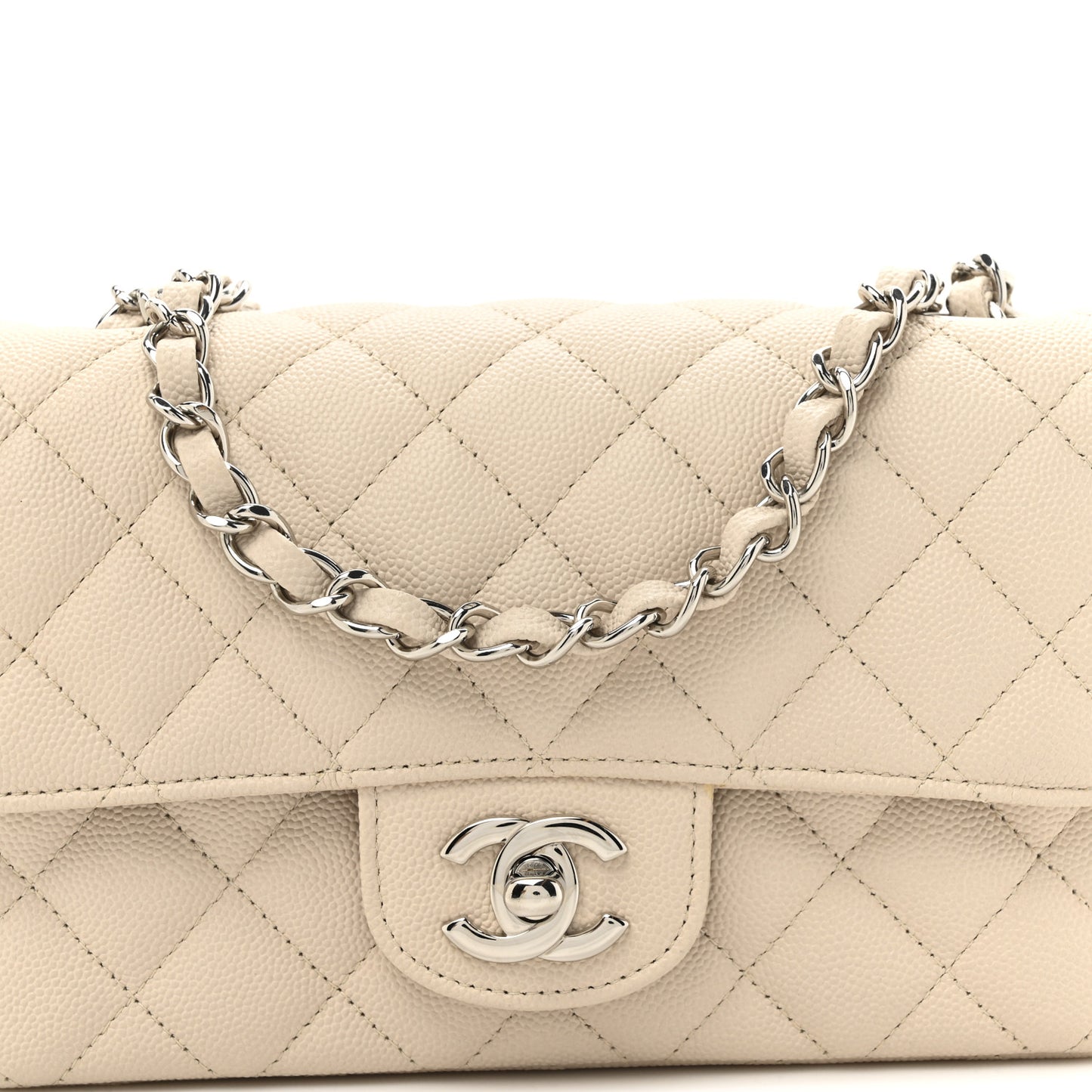Caviar Quilted Mini Rectangular Flap Light Beige