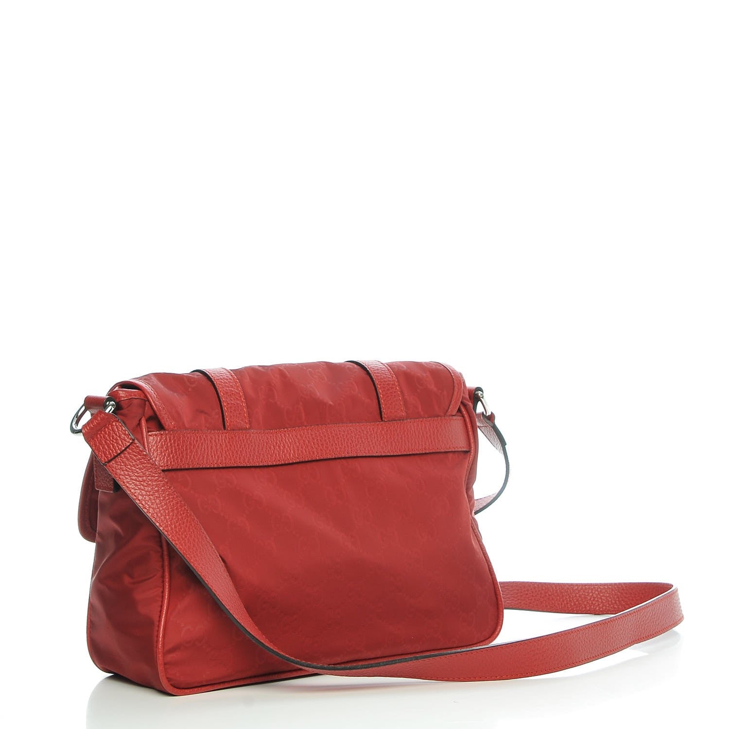 Gucci Nylon Monogram Double Buckle Flap Messenger Bag Vibrant Red 3 of 7