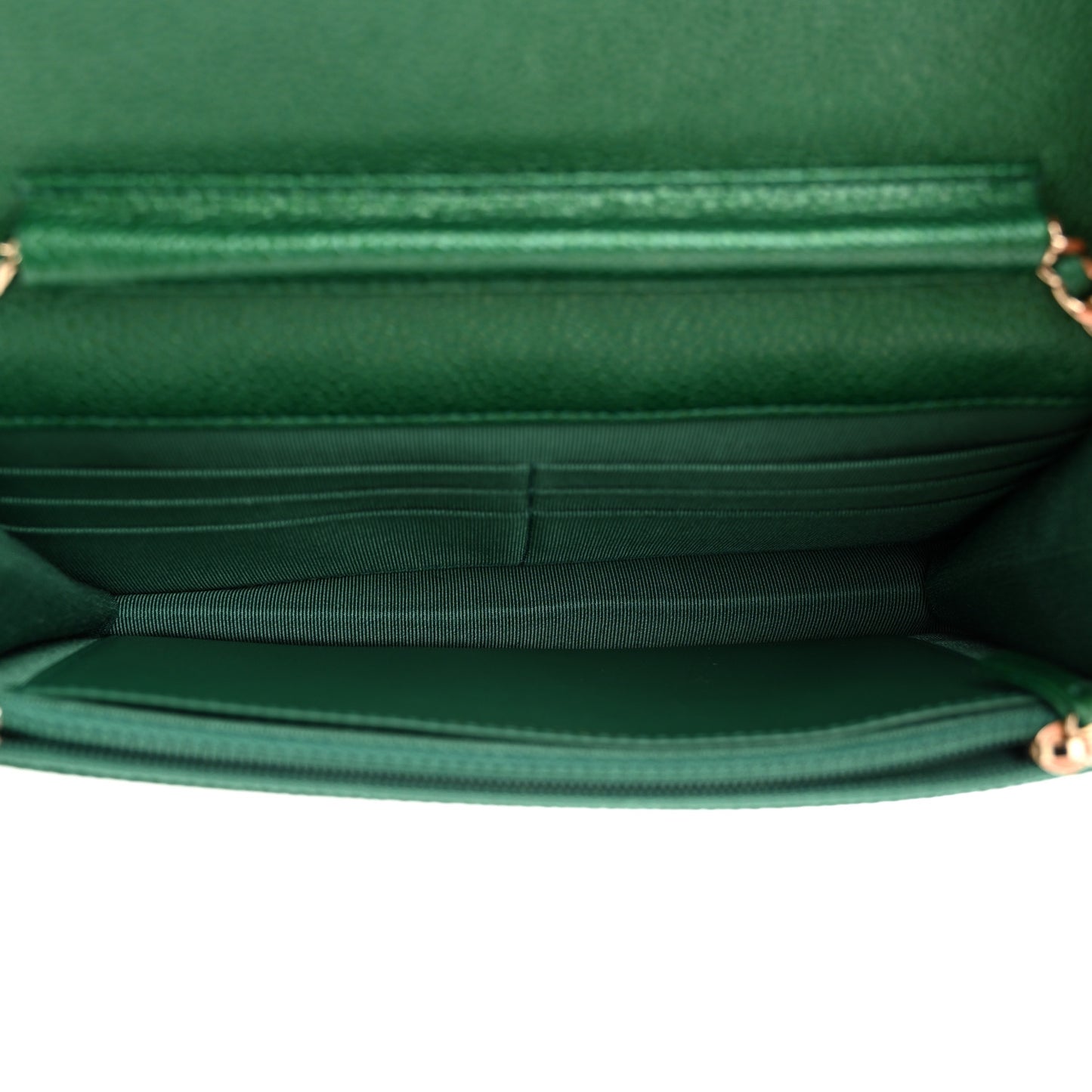 Metallic Caviar Quilted Wallet On Chain WOC Green