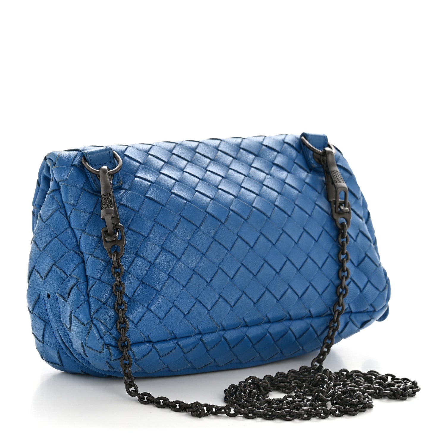 Bottega Veneta Nappa Intrecciato Small Chain Crossbody Blue