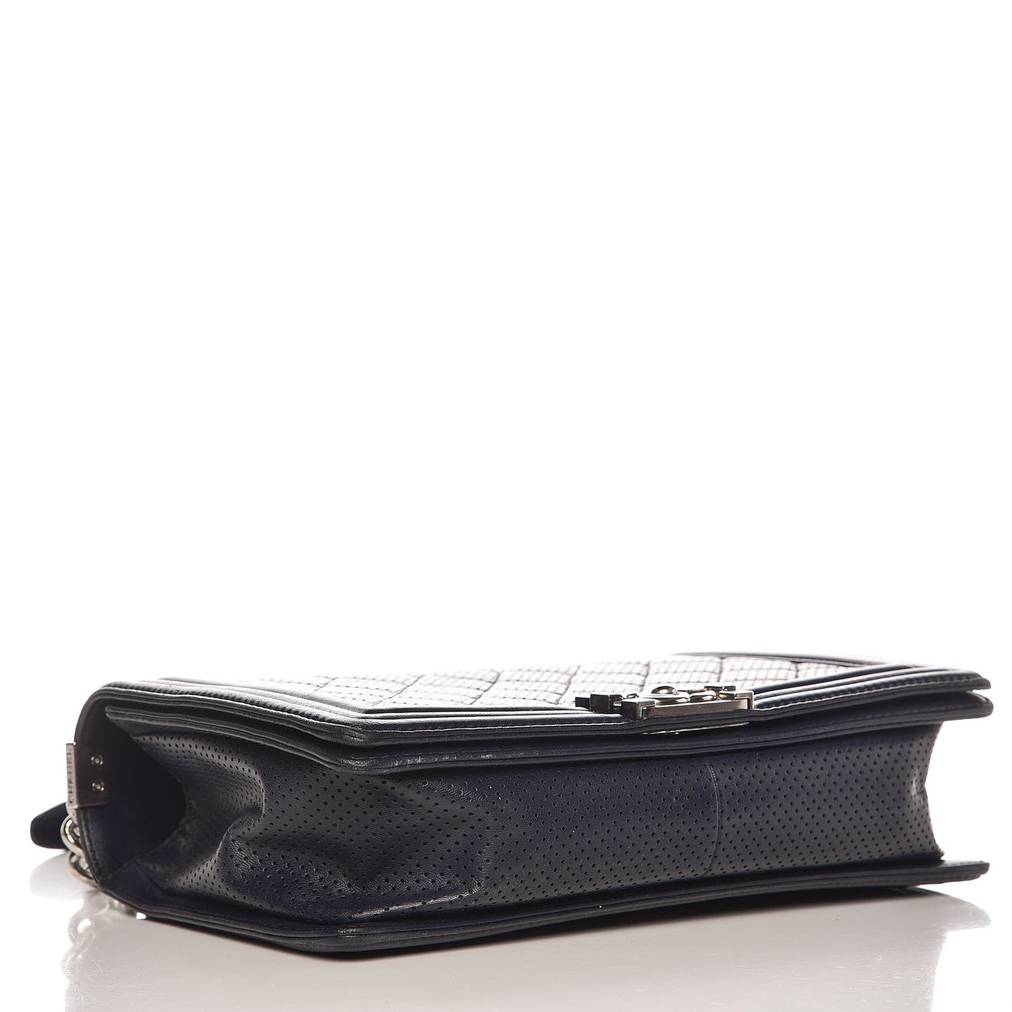 Perforated Lambskin Quilted New Medium Boy Flap Navy