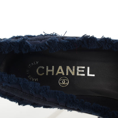 Chanel Patent Calfskin Satin Cap Toe Pumps 37.5 Navy Black 8 of 8