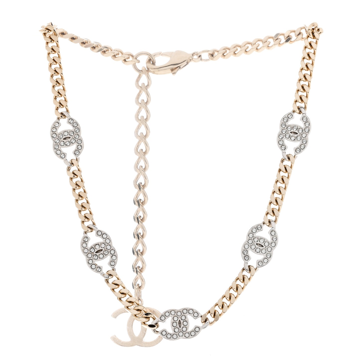Crystal Chain CC Link Choker Gold Silver
