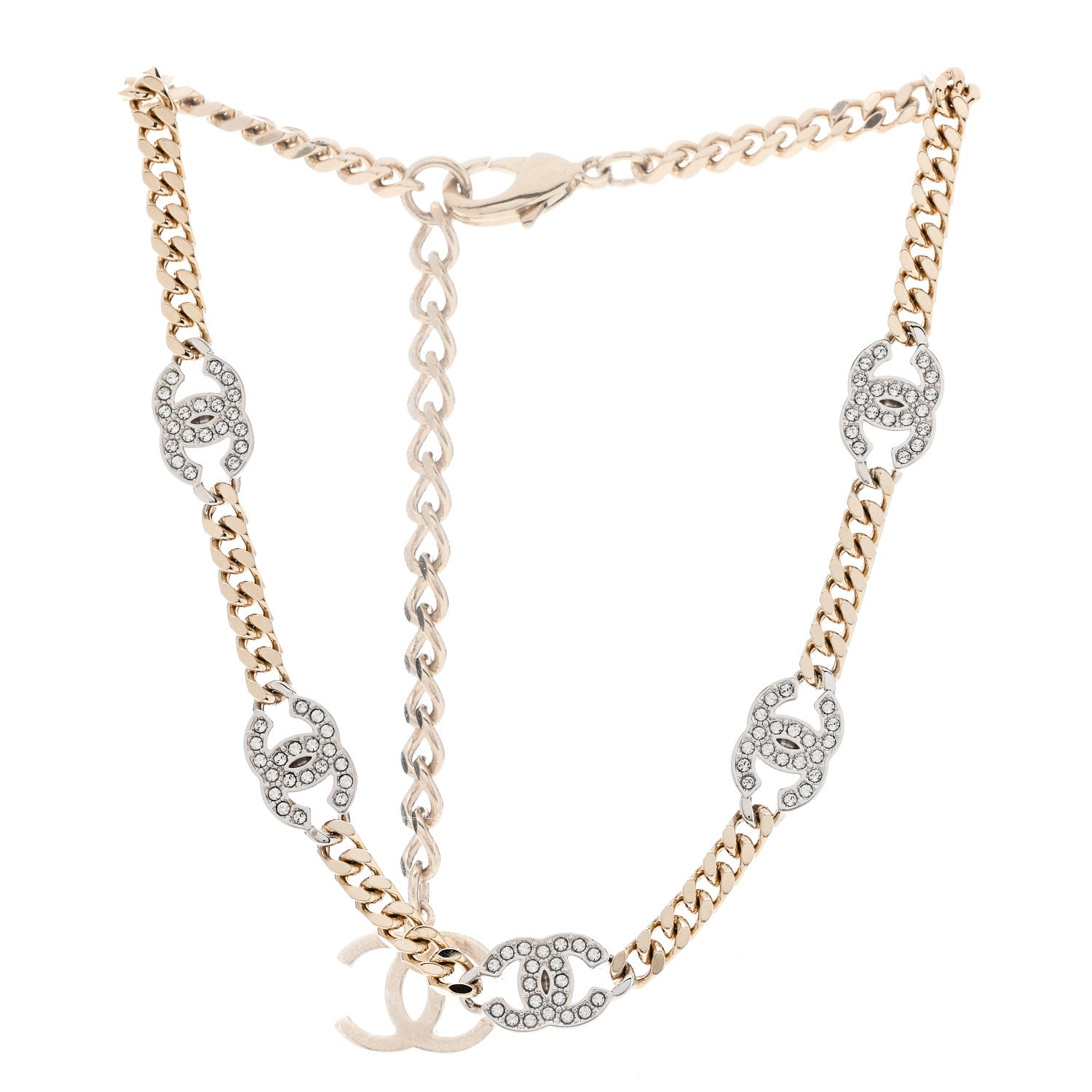 Chanel Crystal Chain CC Link Choker Gold Silver 3 of 6