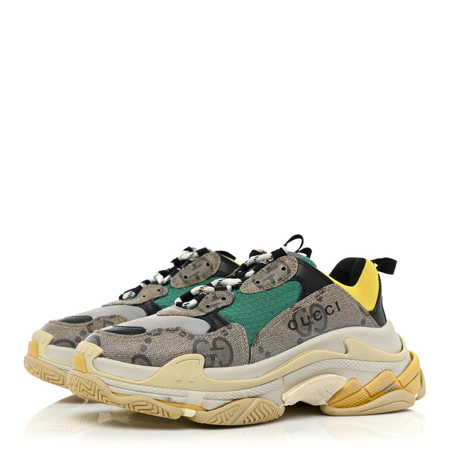 X GUCCI Maxi GG Supreme Monogram Womens Triple S Sneakers 38 Beige Ebony Black Green