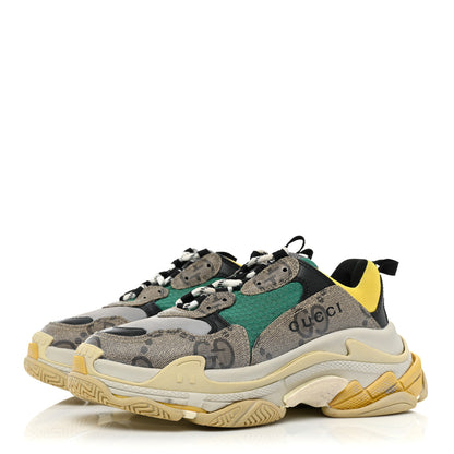 Balenciaga X GUCCI Maxi GG Supreme Monogram Womens Triple S Sneakers 38 Beige Ebony Black Green 3 of 12