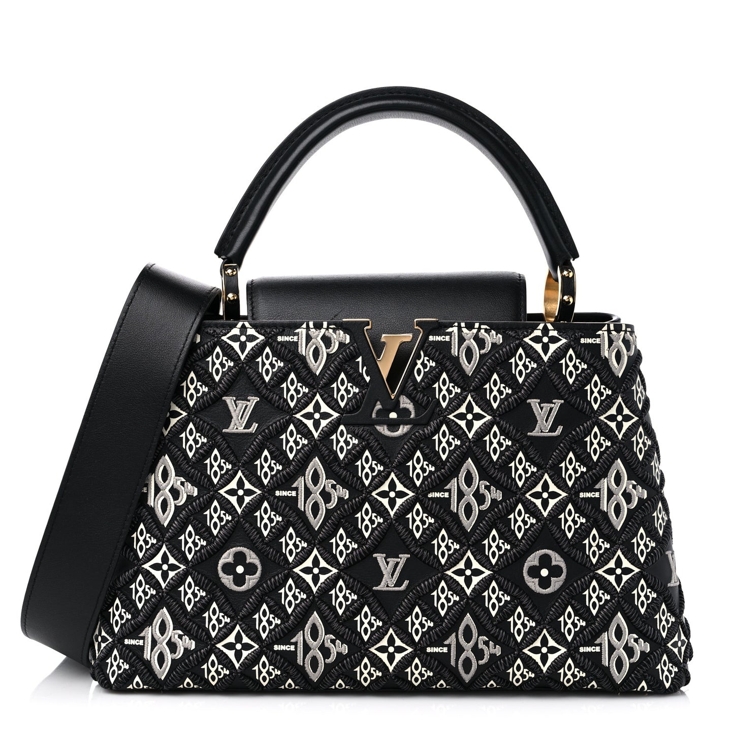Calfskin Since 1854 Embroidered Capucines PM Black