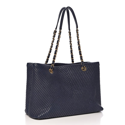 Chanel Wrinkled Lambskin Chevron Quilted Large Surpique Tote Navy Blue 3 of 10