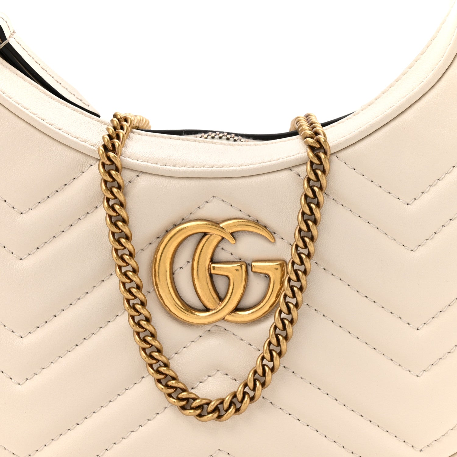 Gucci Calfskin Matelasse Chevron Mini GG Marmont Half Moon Hobo Mystic White 8 of 11