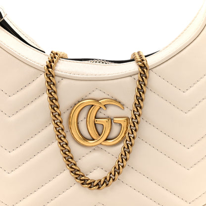 Gucci Calfskin Matelasse Chevron Mini GG Marmont Half Moon Hobo Mystic White 8 of 11