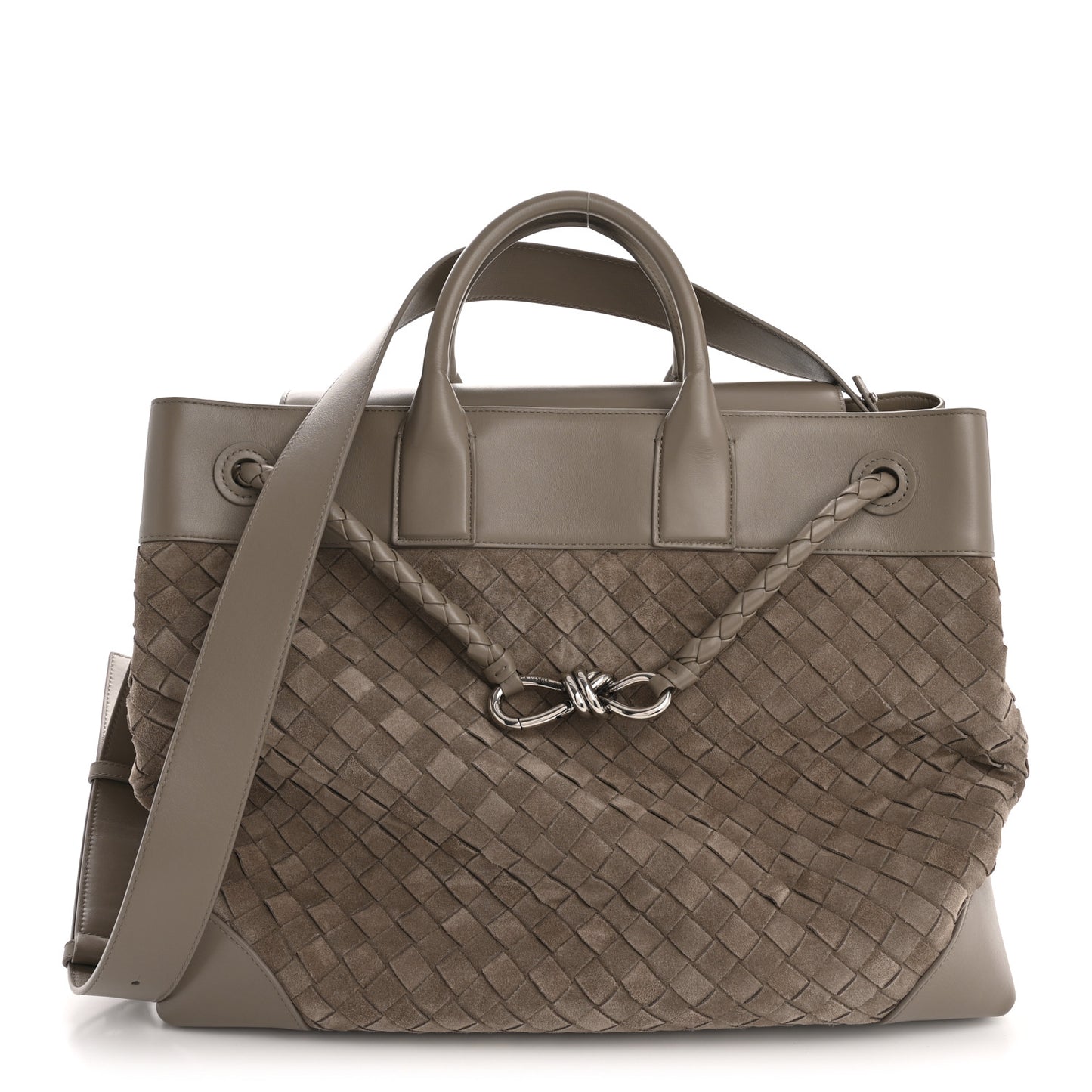 Suede Calfskin Intrecciato Andiamo Voyager Limestone