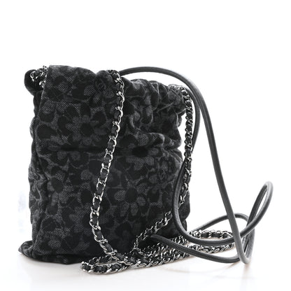 Chanel Denim Quilted Floral Print Mini Chanel 22 Black Grey 3 of 10