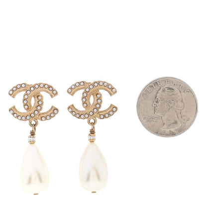 Chanel Pearl CC Drop Earrings Gold Pearly White 2 of 5
