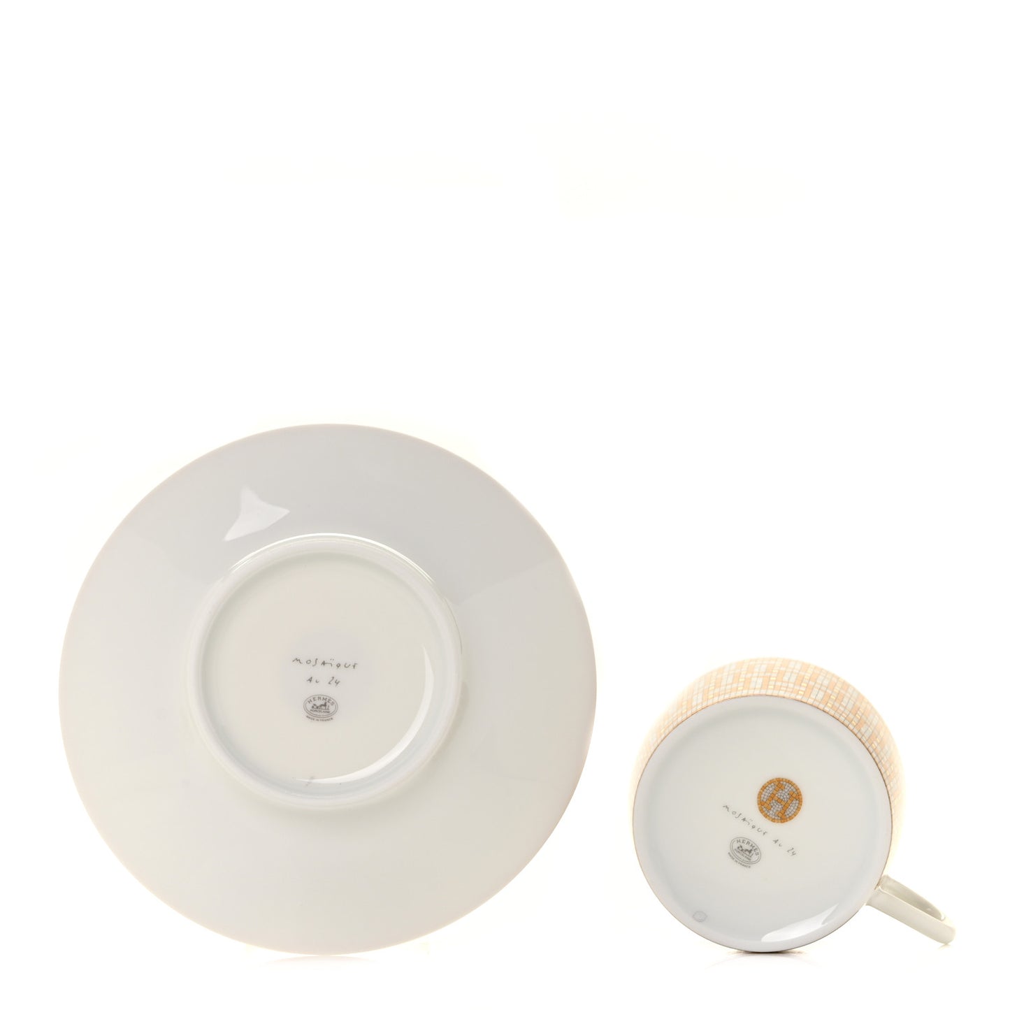 Porcelain Mosaique Au 24 Gold Tea Cup And Saucer Set Of 2
