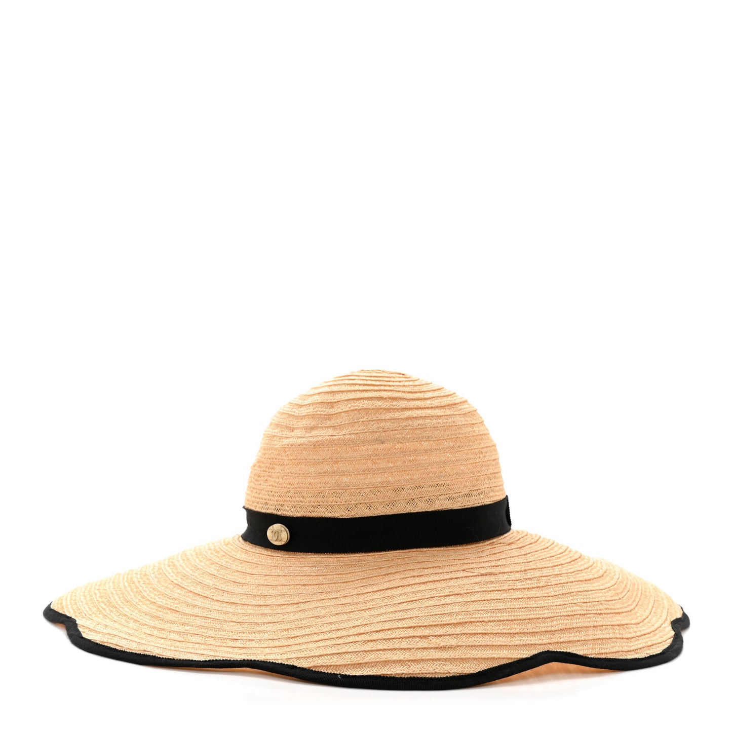 Straw Grosgrain Wide Brim Hat M Beige Black