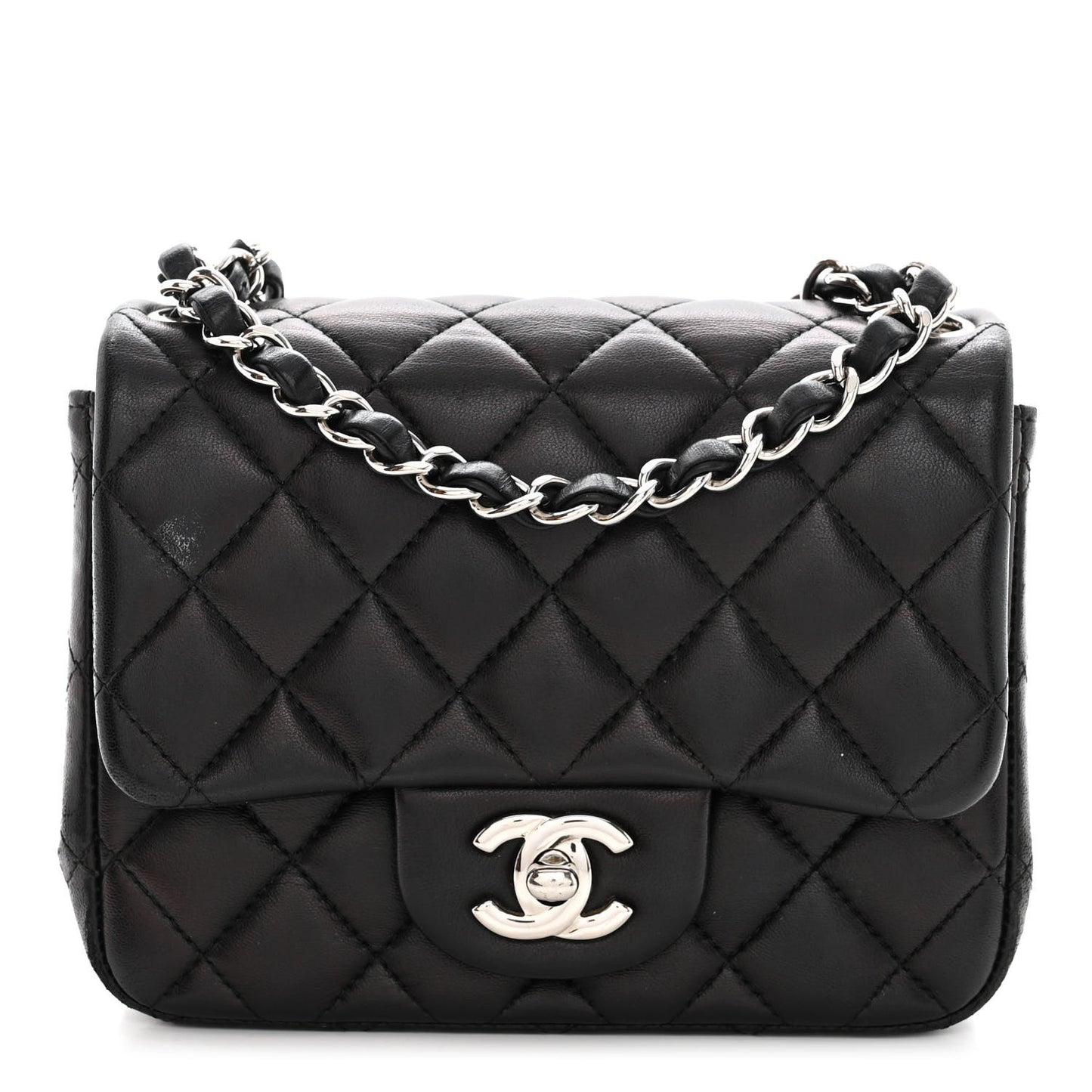 Lambskin Quilted Mini Square Flap Black
