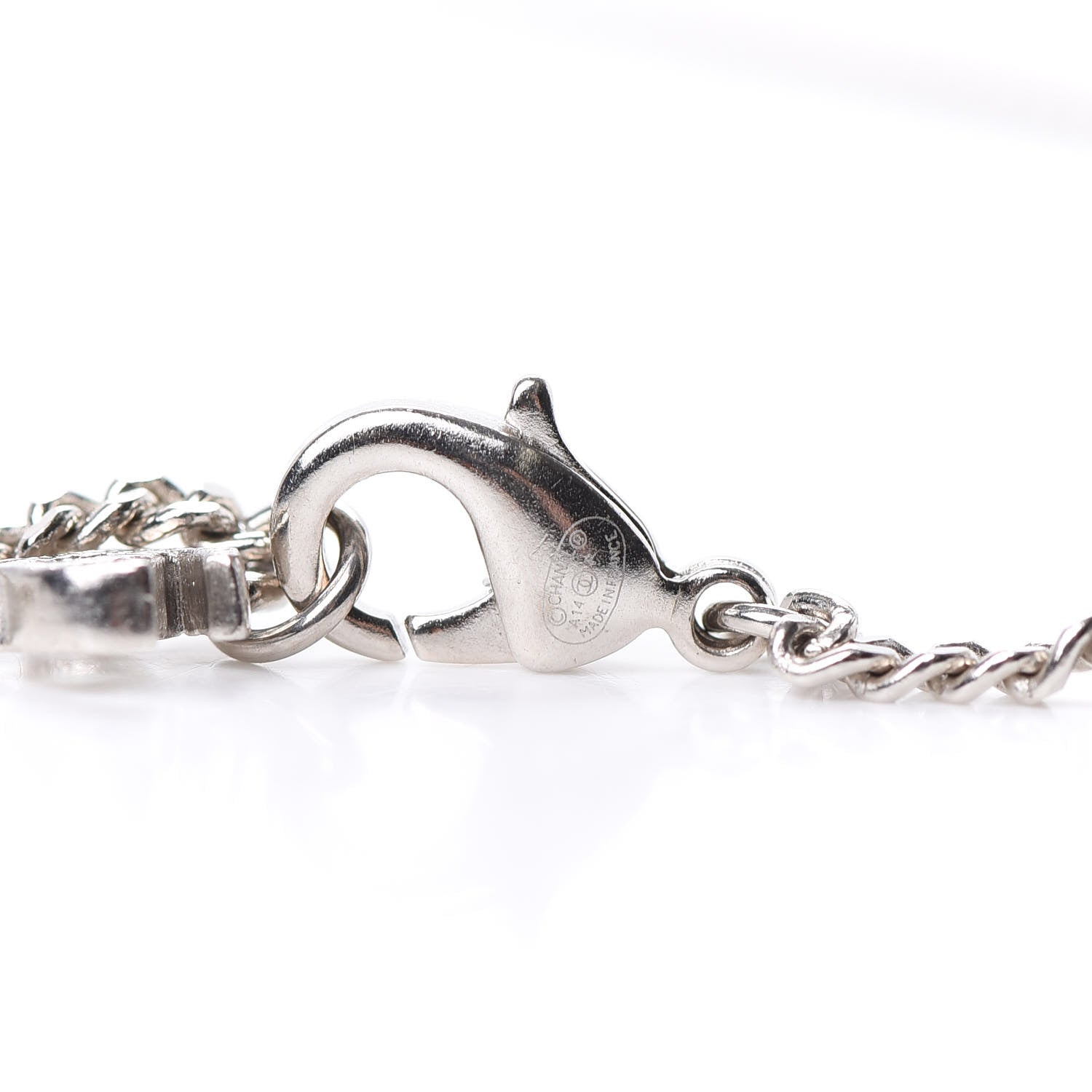 Chanel Crystal CC Pendant Necklace Silver 4 of 5