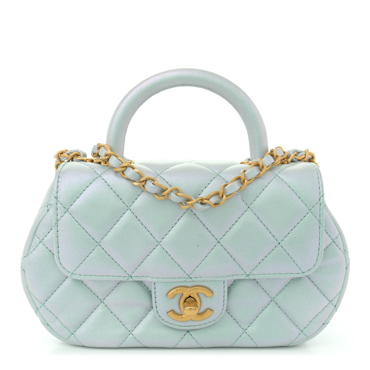 Chanel Iridescent Lambskin Quilted Baywatch Top Handle Flap Light Blue 1 of 12