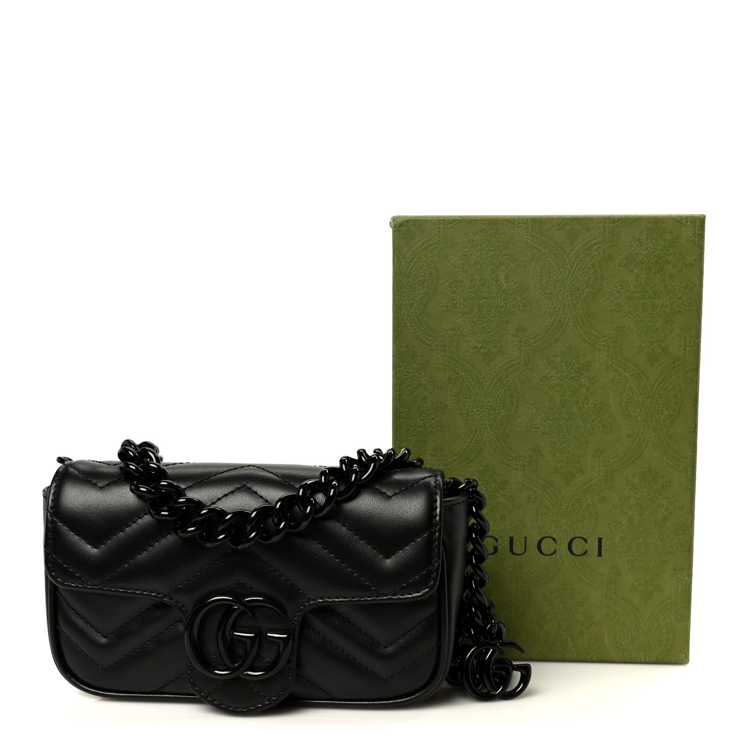 Gucci Calfskin Matelasse Monochrome GG Marmont Chain Belt Bag Black 11 of 11
