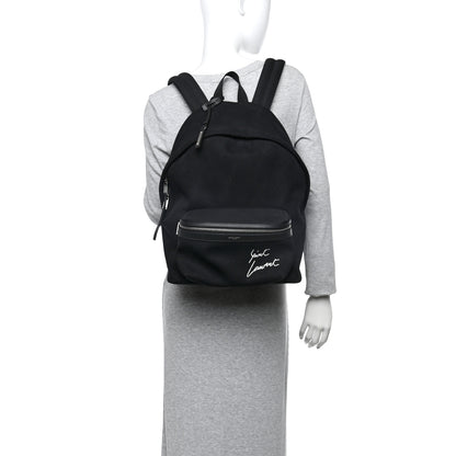 Saint Laurent Canvas Signature Embroidered City Backpack Black 2 of 12