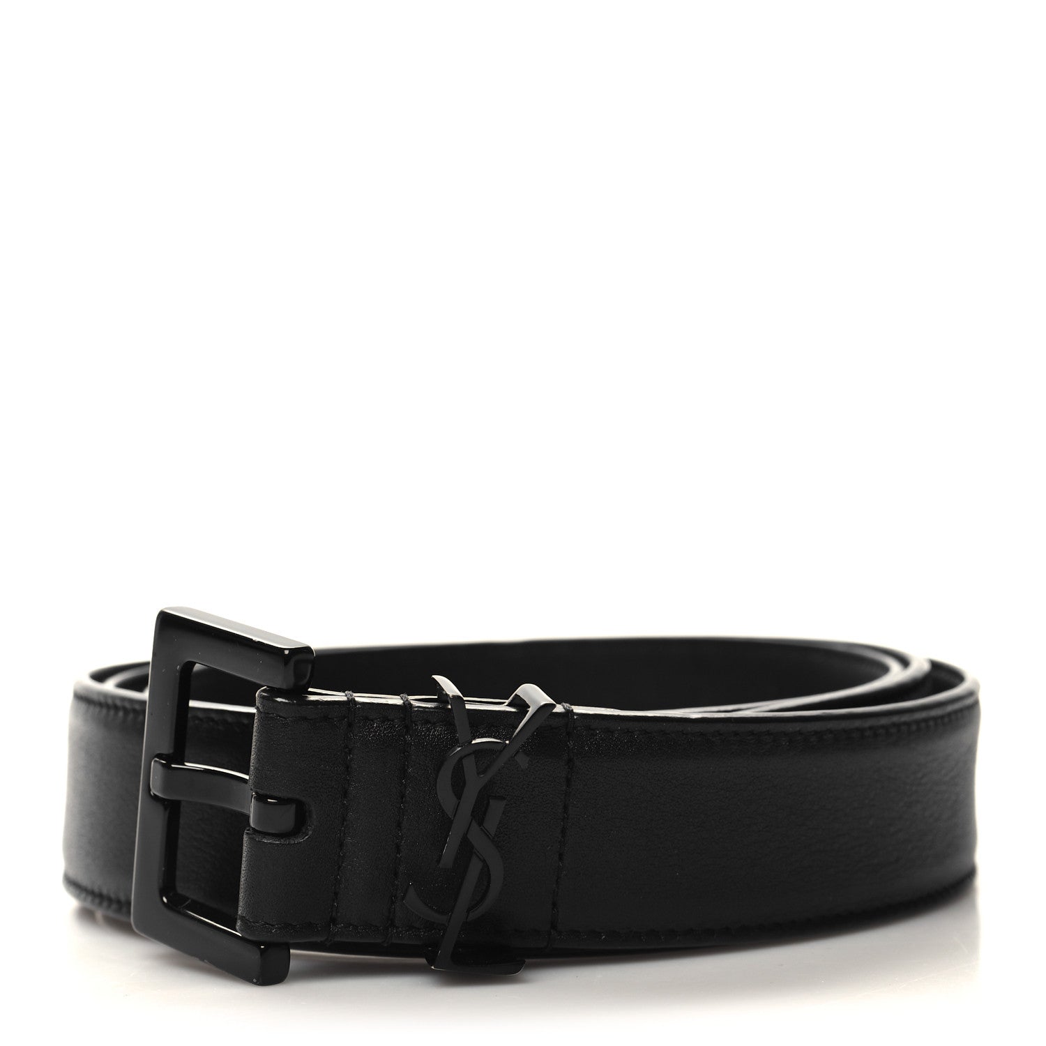 Saint Laurent Goatskin Monogram Cassandre Square Buckle Belt 95 38 Black 1 of 6