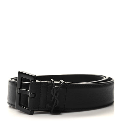 Saint Laurent Goatskin Monogram Cassandre Square Buckle Belt 95 38 Black 1 of 6