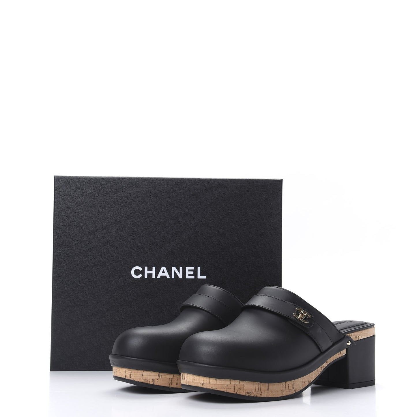 Calfskin CC Turn Lock Clogs 41 Black