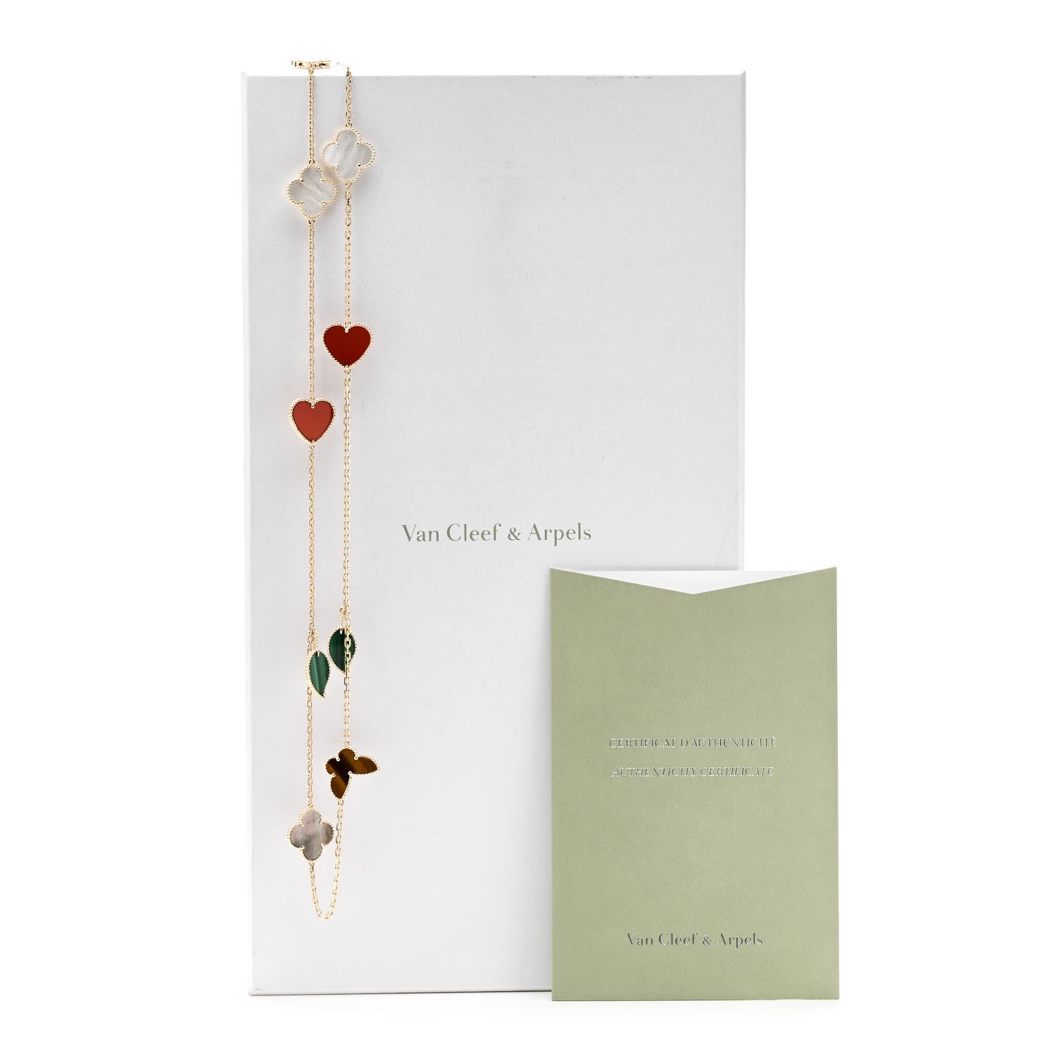 Van Cleef & Arpels VAN CLEEF & ARPELS 18K Yellow Gold Mother of Pearl Malachite Carnelian Tiger Eye 12 Motif Lucky Alhambra Necklace 5 of 5