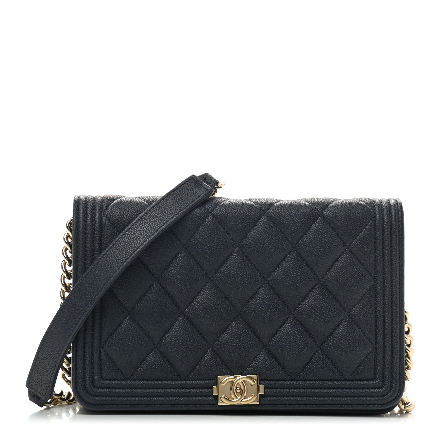 Chanel Caviar Quilted Boy Wallet On Chain WOC Navy 1 of 12