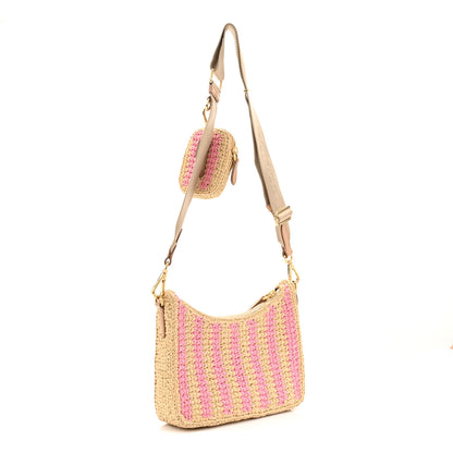 Prada Yarn Raffia Effect Crochet Striped Re-Edition 2005 Shoulder Bag Naturale Petalo 3 of 11