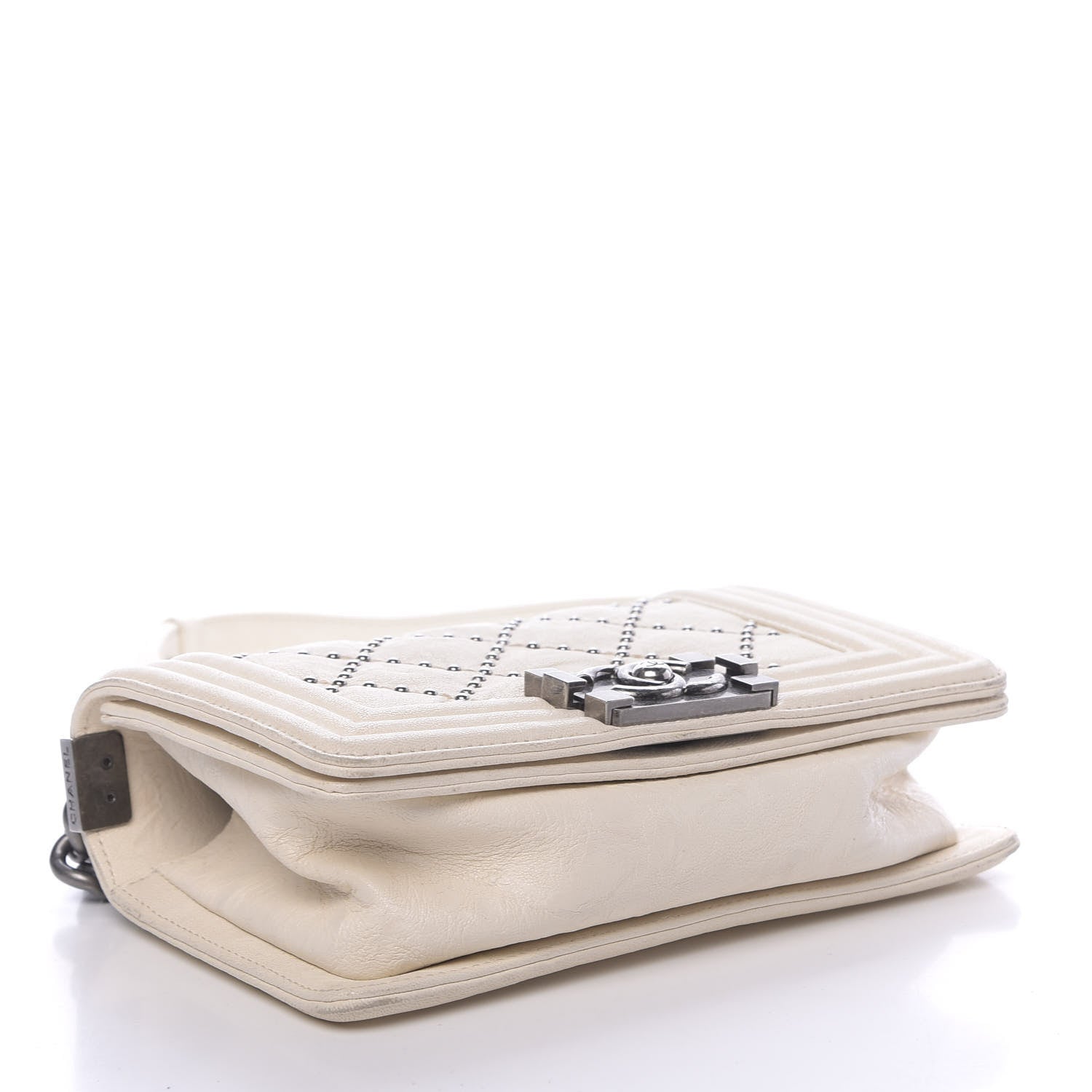 Chanel Crumpled Lambskin Small Studded Boy Flap Ecru 4 of 12