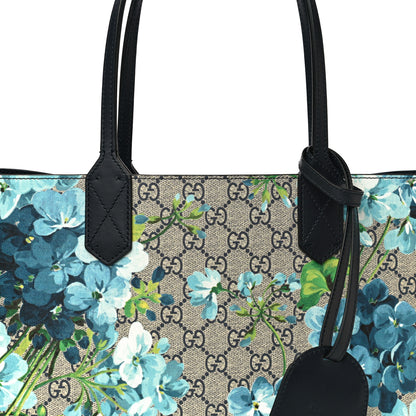 Gucci GG Supreme Monogram Blooms Small Reversible Tote Beige Blue Navy 6 of 8
